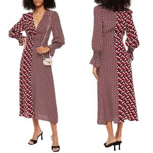 DIANE VON FURSTENBERG DVF Knotted Printed Silk Crepe De Chine Midi Dress